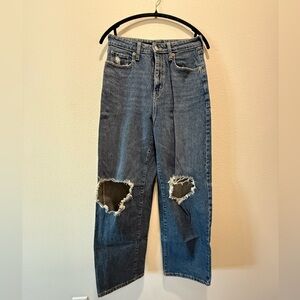 Zara Blue Straight Leg Jeans with Distressed Details